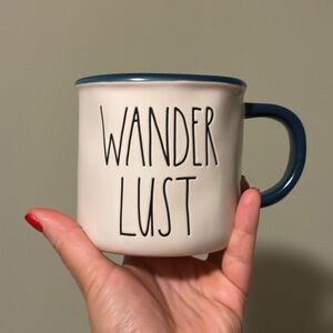 Rae Dunn Wanderlust Mug with Blue Accents